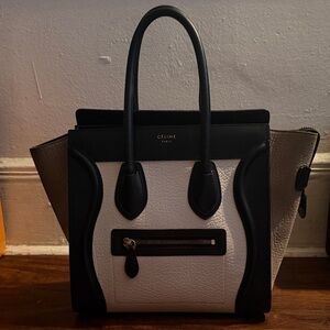 Celine Black, White and Taupe Mini Luggage Tote